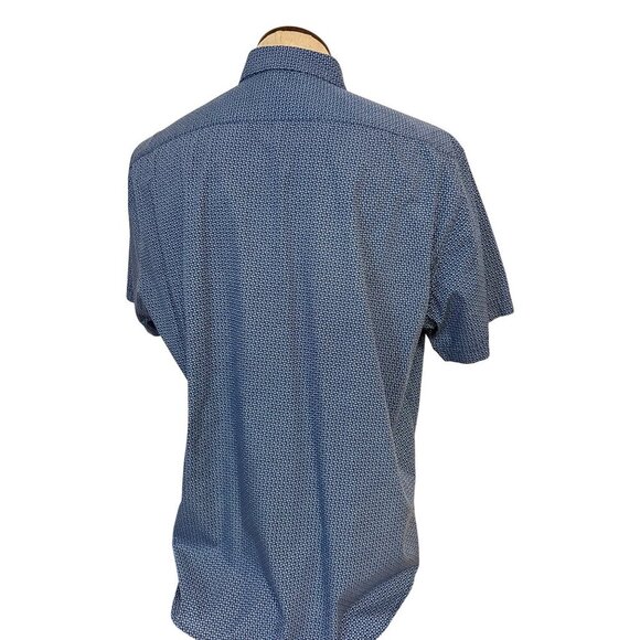 Toscano Firenze Blue Geometric Short Sleeve Button-Up Shirt Mens Size XXL Fits X - Picture 3 of 5